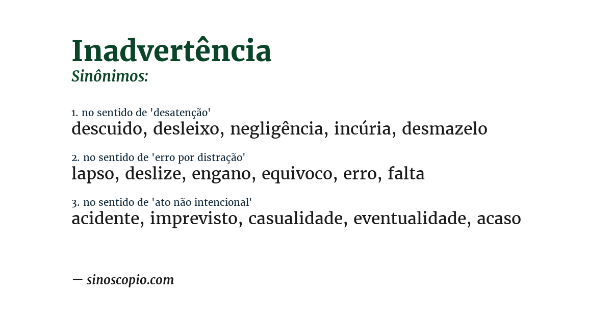 Sinônimo de inadvertência