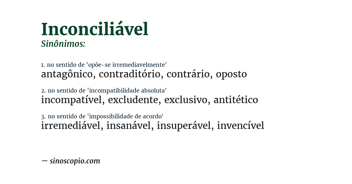 Sinônimo de inconciliável