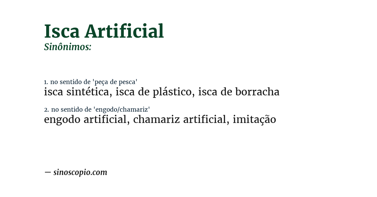Sinônimo de isca artificial