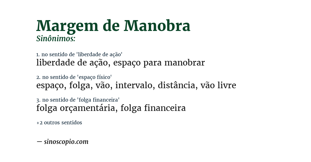 Sinônimo de margem de manobra
