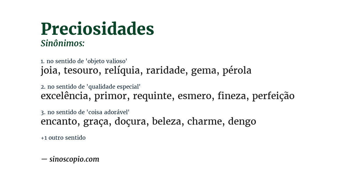 Sinônimo de preciosidades