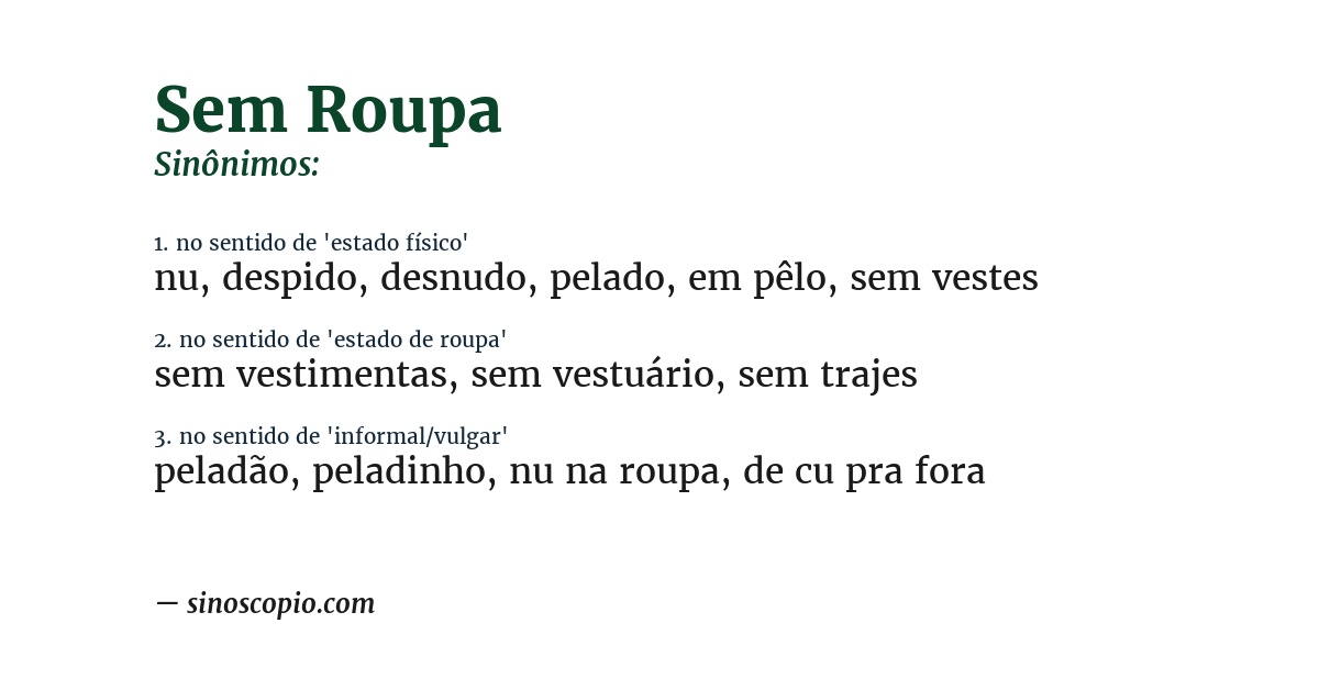 Sinônimo de sem roupa