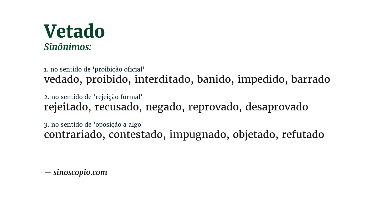 Sinônimo de vetado
