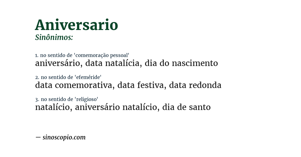 Sinônimo de aniversario