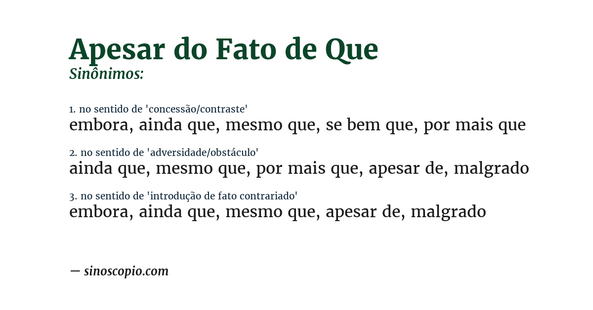 Sinônimo de apesar do fato de que