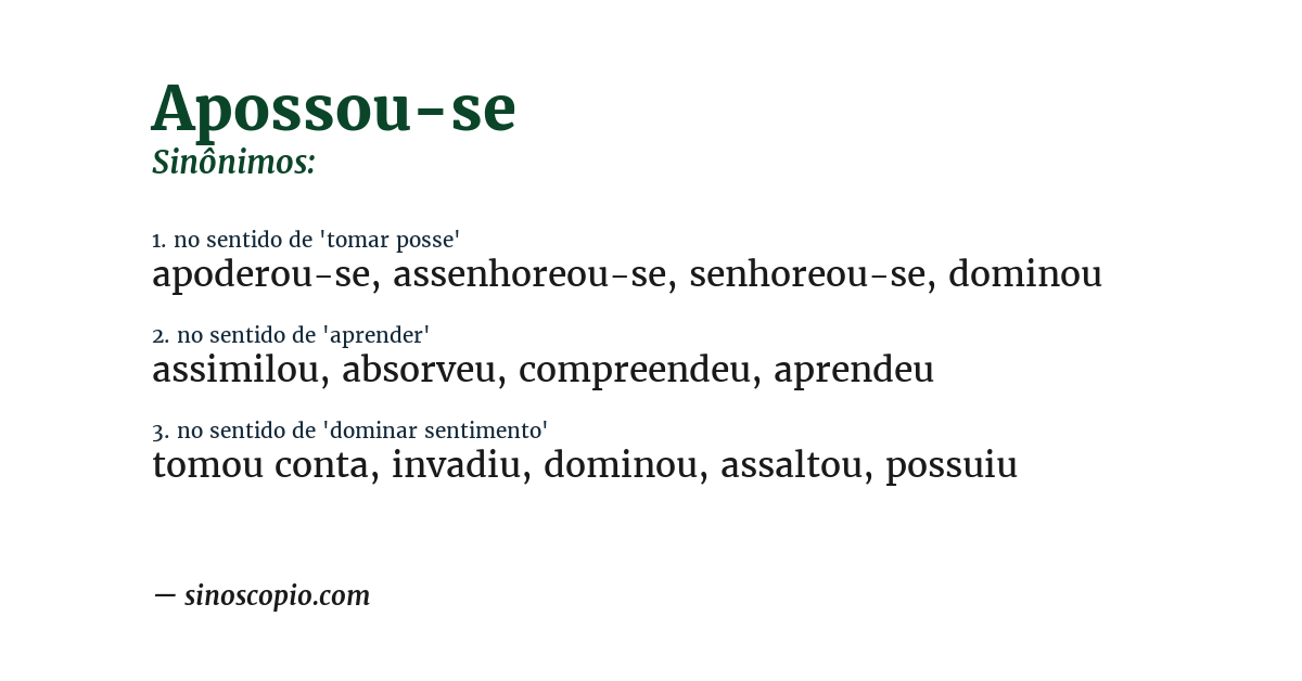Sinônimo de apossou-se