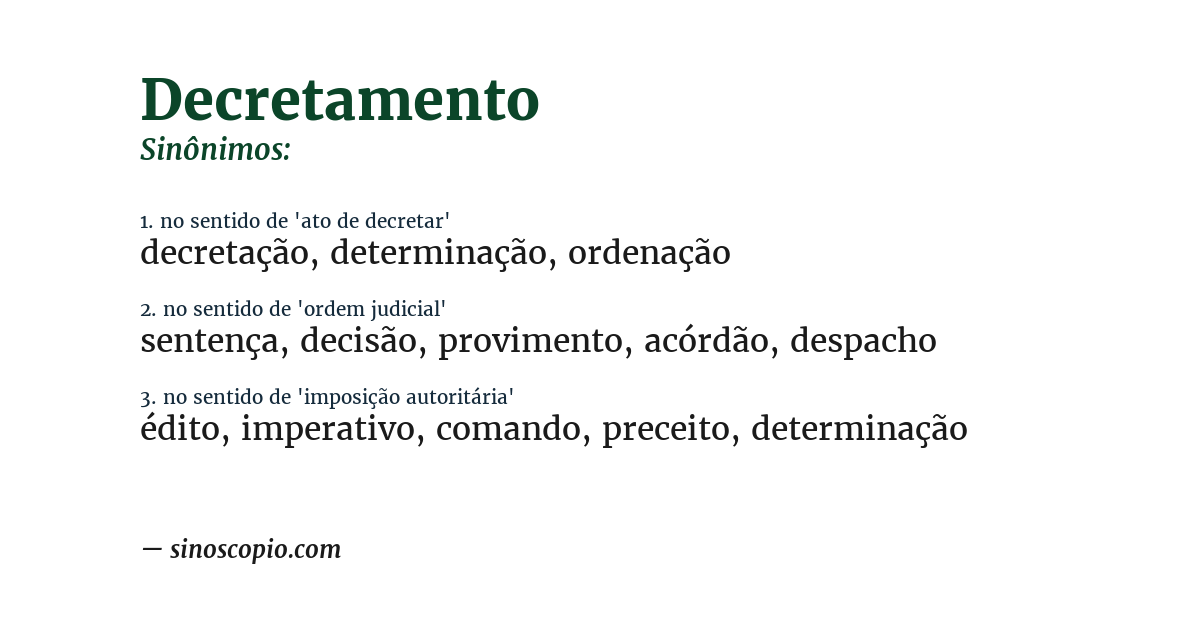 Sinônimo de decretamento