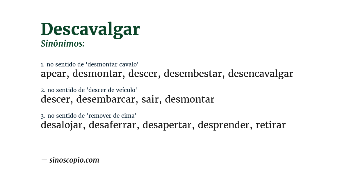 Sinônimo de descavalgar