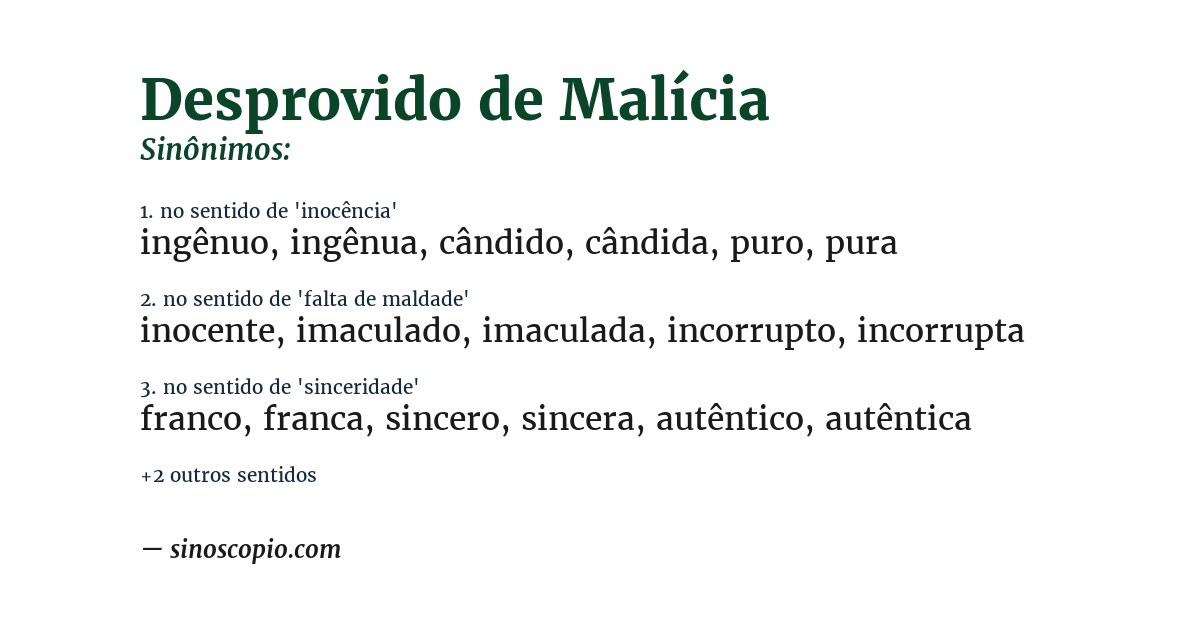 Sinônimo de desprovido de malícia