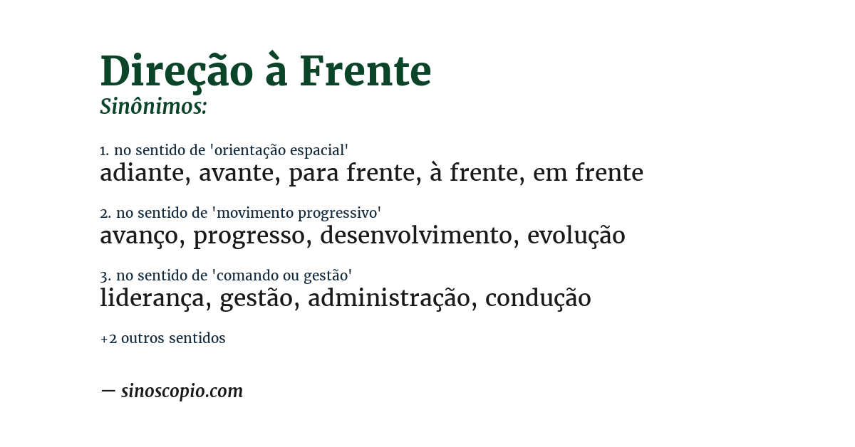 Sinônimo de direção à frente