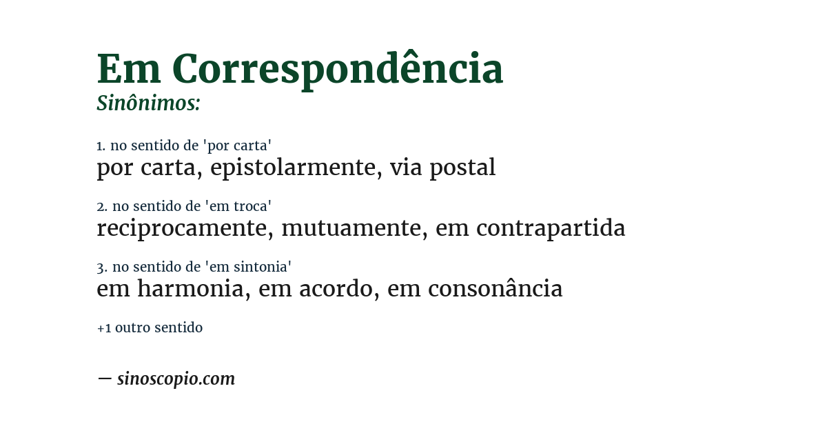 Sinônimo de em correspondência