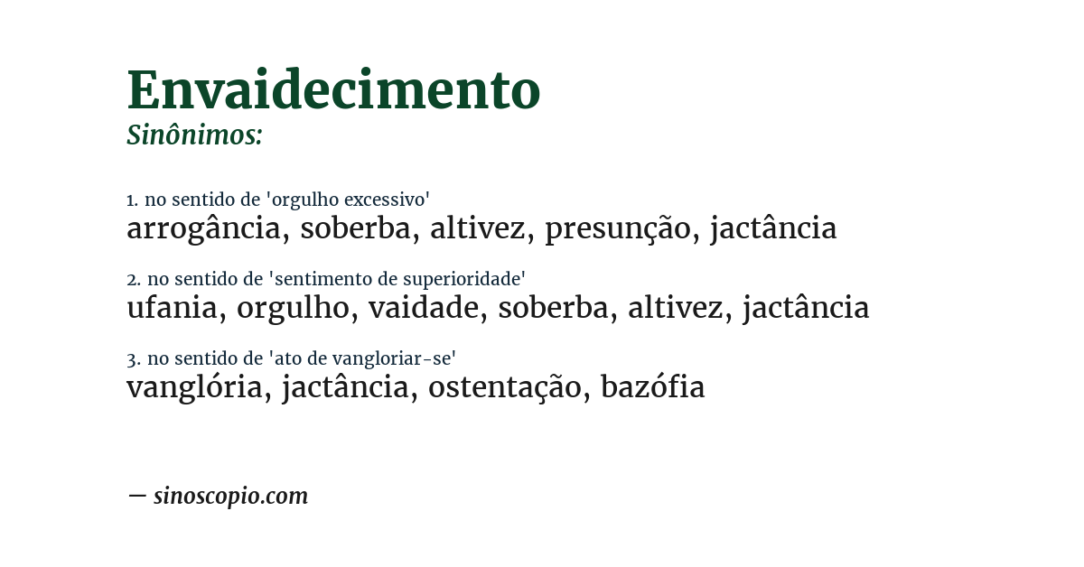 Sinônimo de envaidecimento