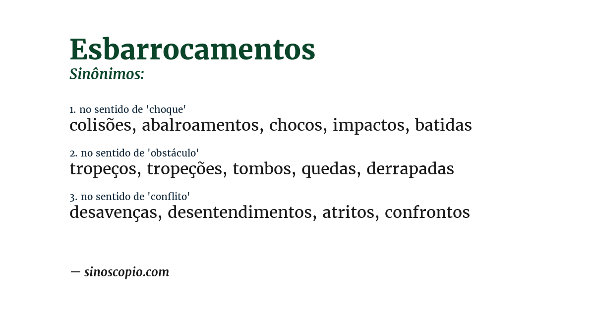 Sinônimo de esbarrocamentos