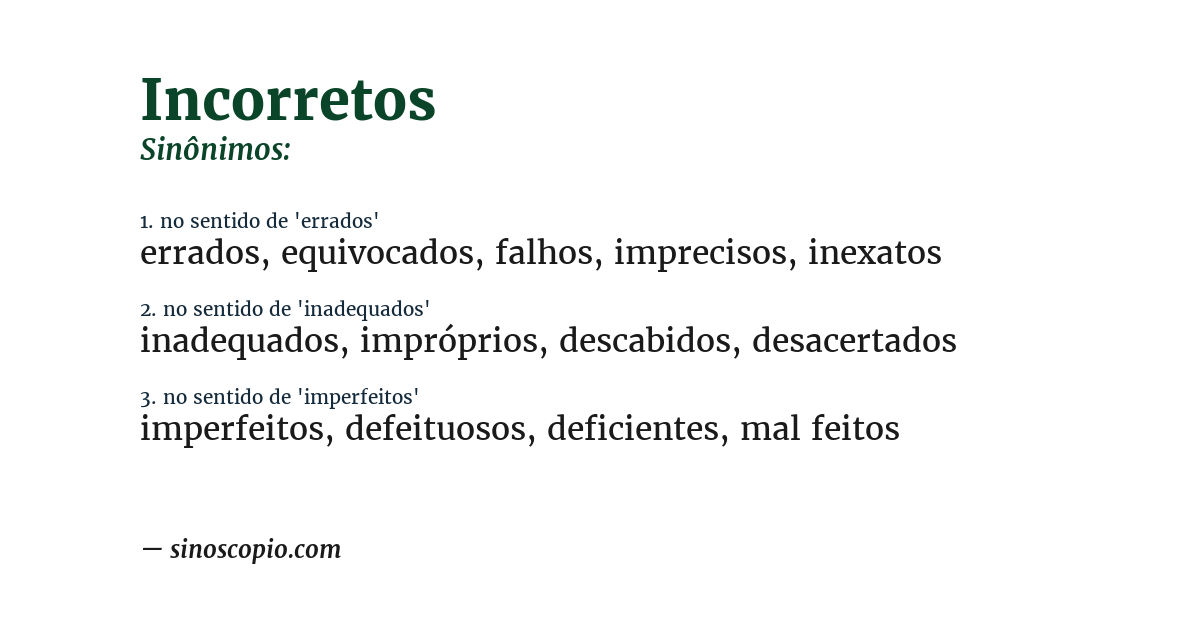 Sinônimo de incorretos