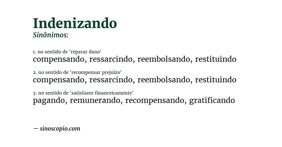 Sinônimo de indenizando