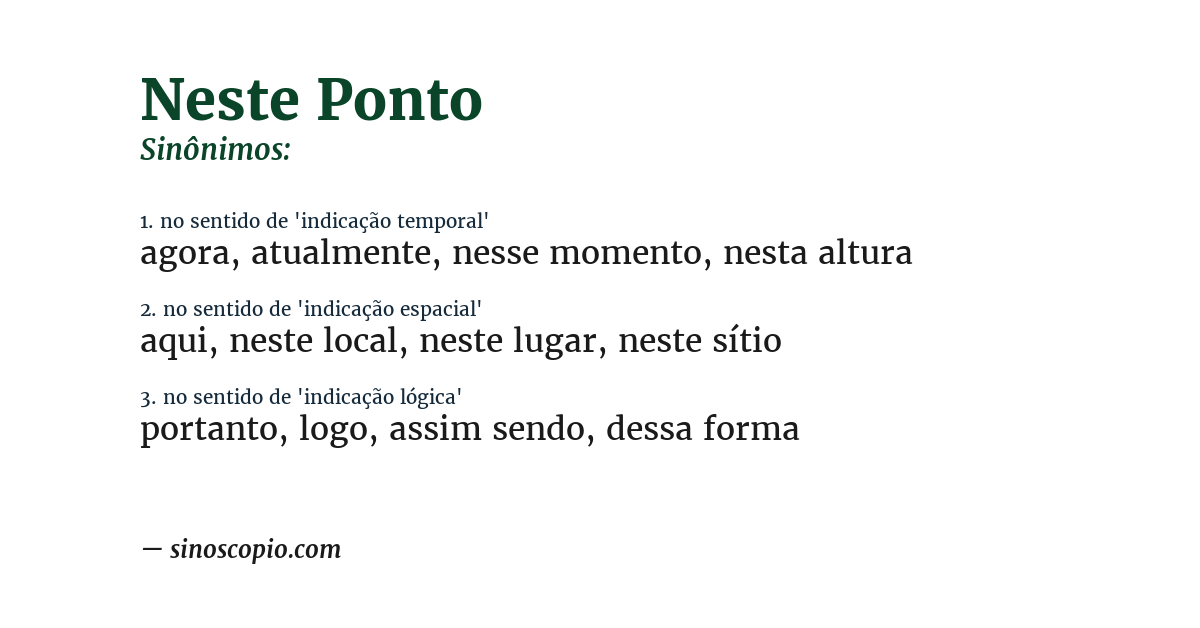 Sinônimo de neste ponto