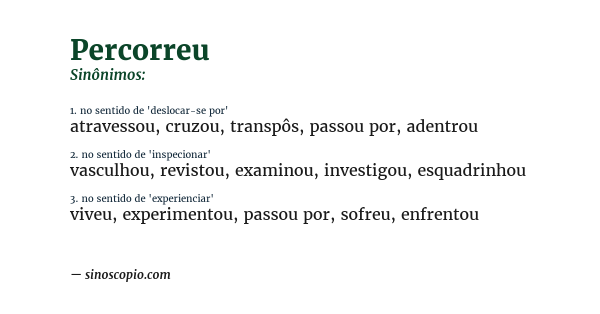 Sinônimo de percorreu