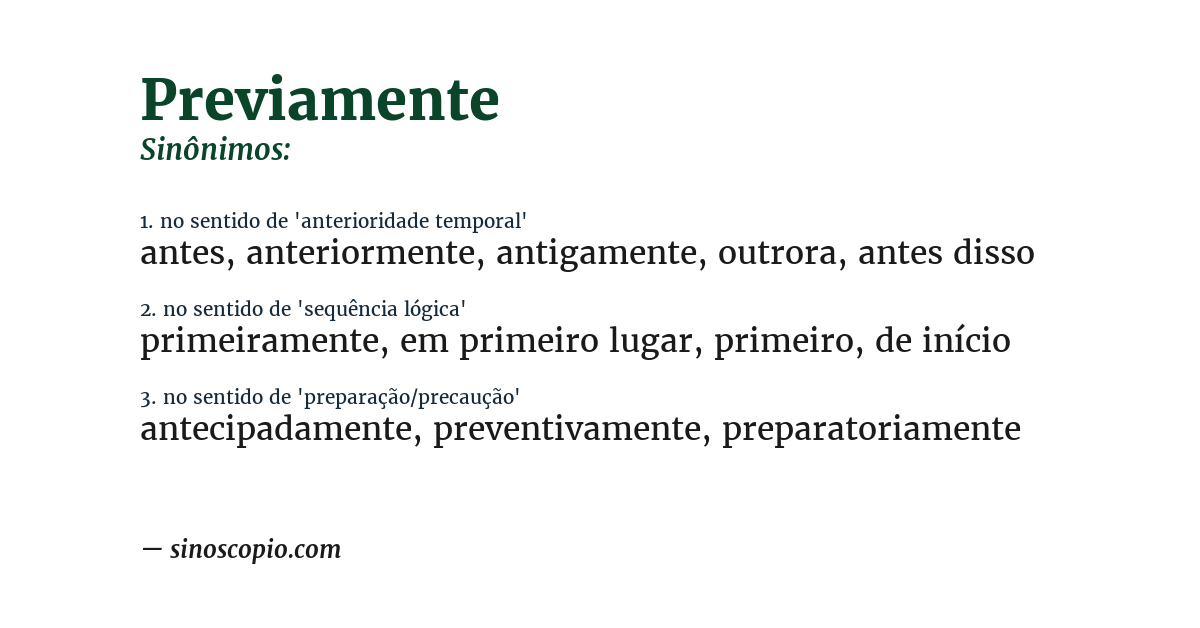 Sinônimo de previamente