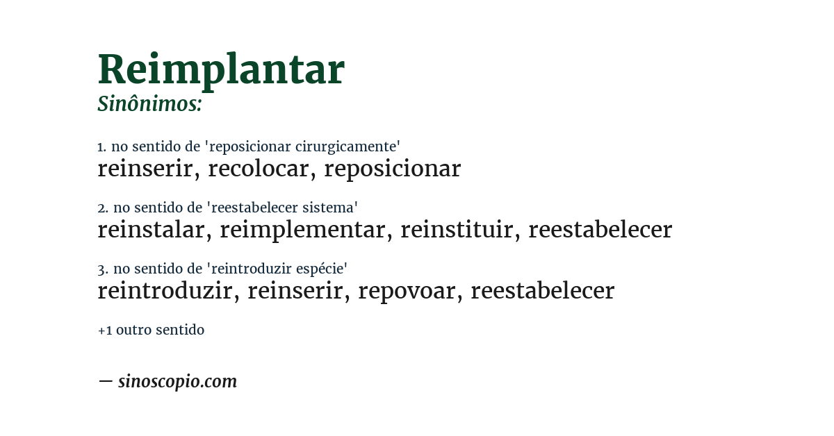 Sinônimo de reimplantar