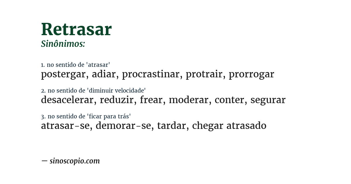 Sinônimo de retrasar