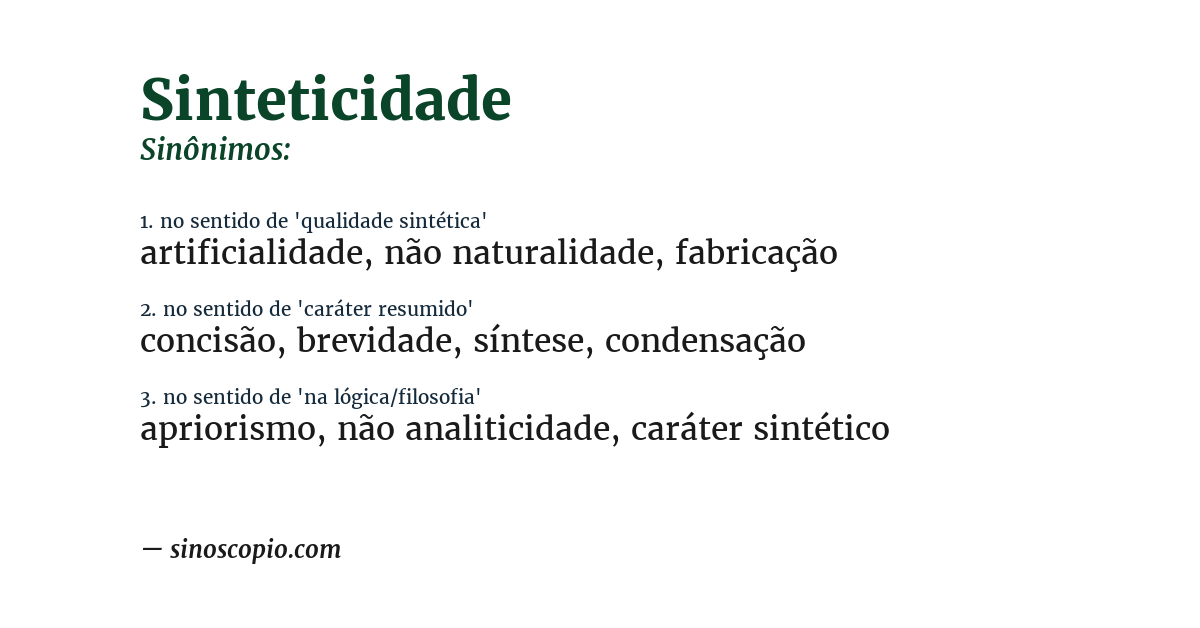 Sinônimo de sinteticidade