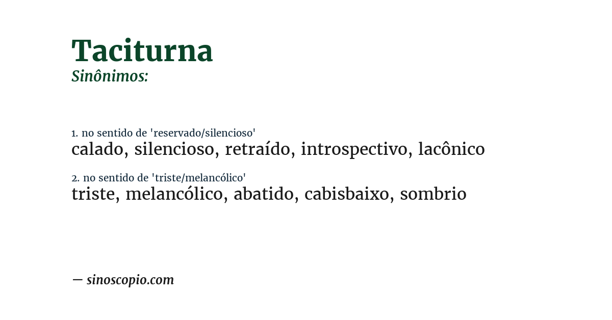 Sinônimo de taciturna