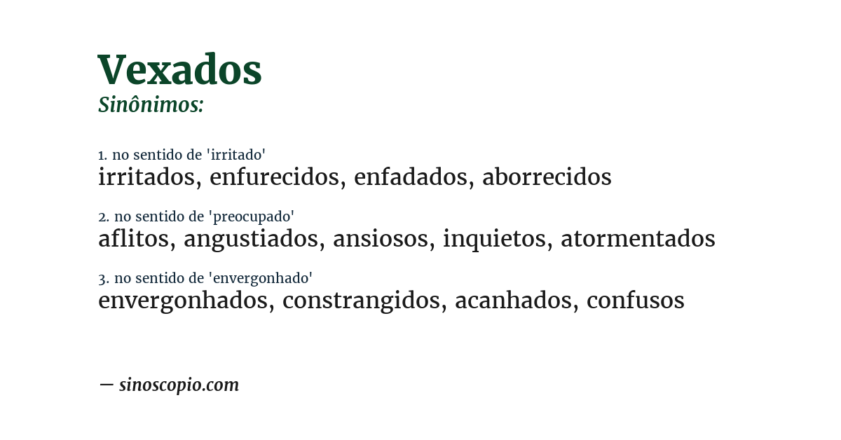 Sinônimo de vexados