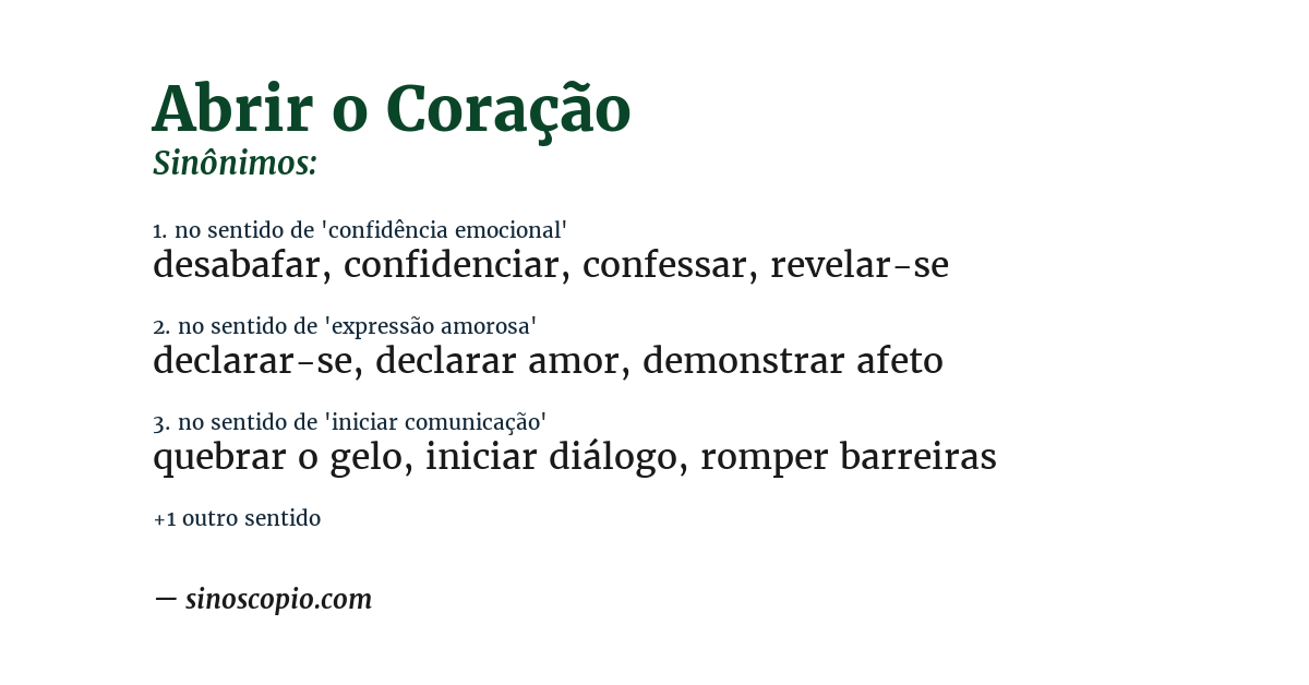 Sinônimo de abrir o coração