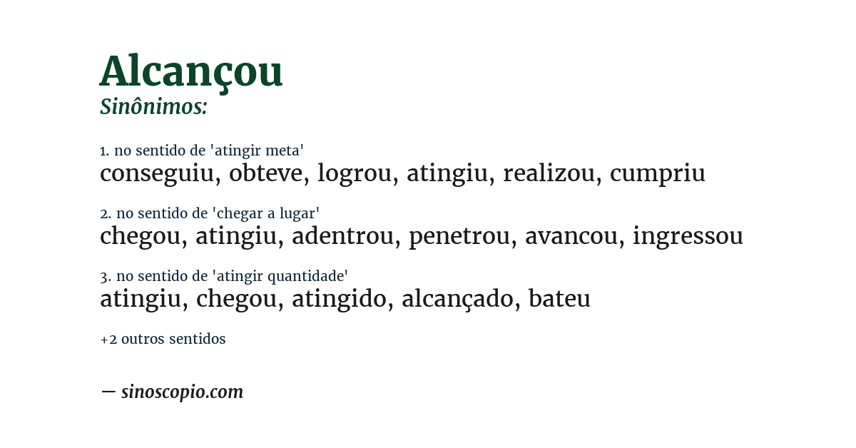 Sinônimo de alcançou