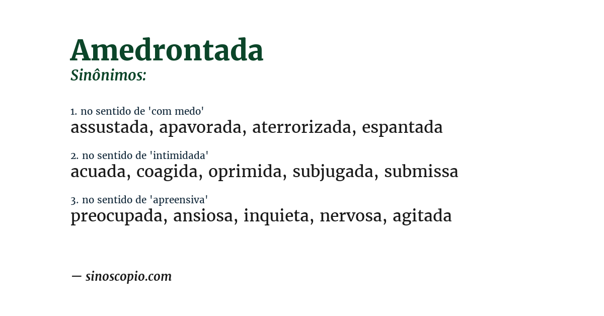 Sinônimo de amedrontada
