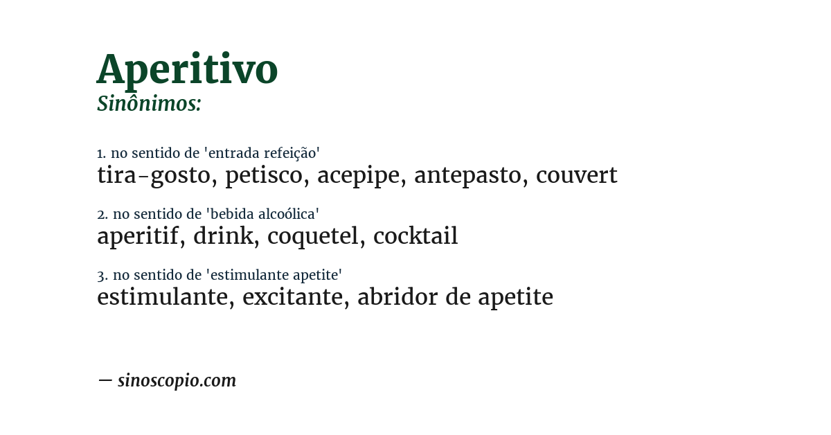 Sinônimo de aperitivo