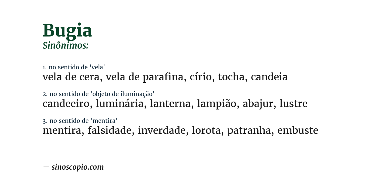 Sinônimo de bugia