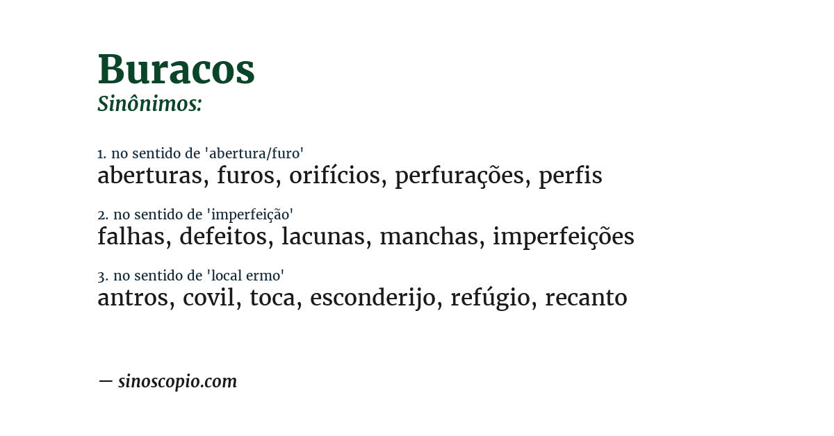 Sinônimo de buracos