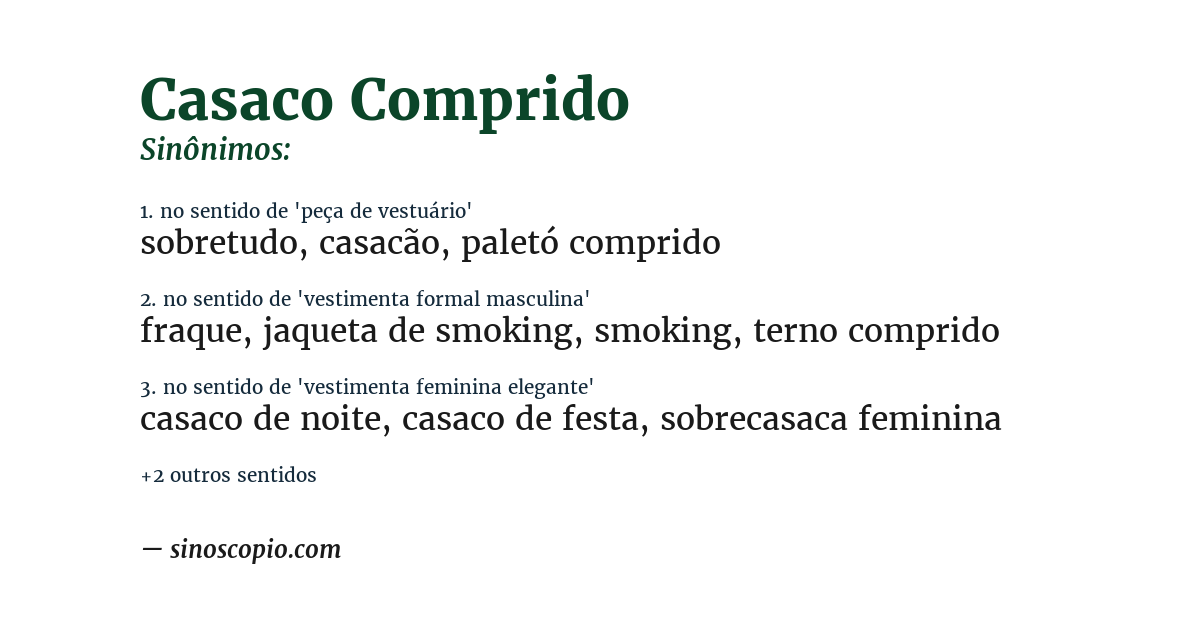 Sinônimo de casaco comprido
