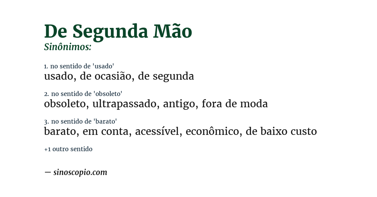 Sinônimo de de segunda mão