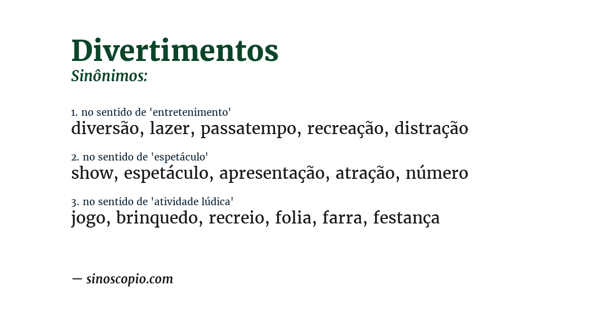 Sinônimo de divertimentos