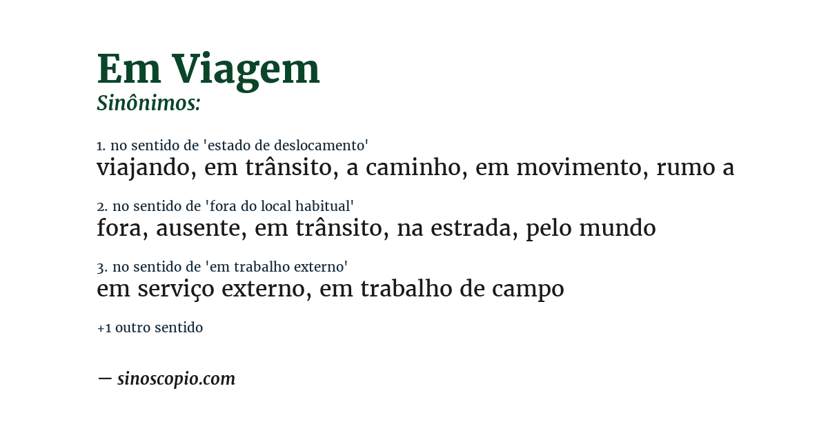 Sinônimo de em viagem