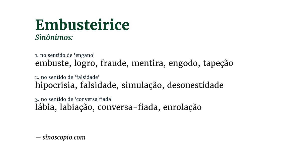 Sinônimo de embusteirice