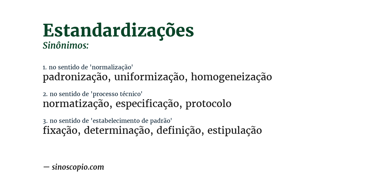 Sinônimo de estandardizações