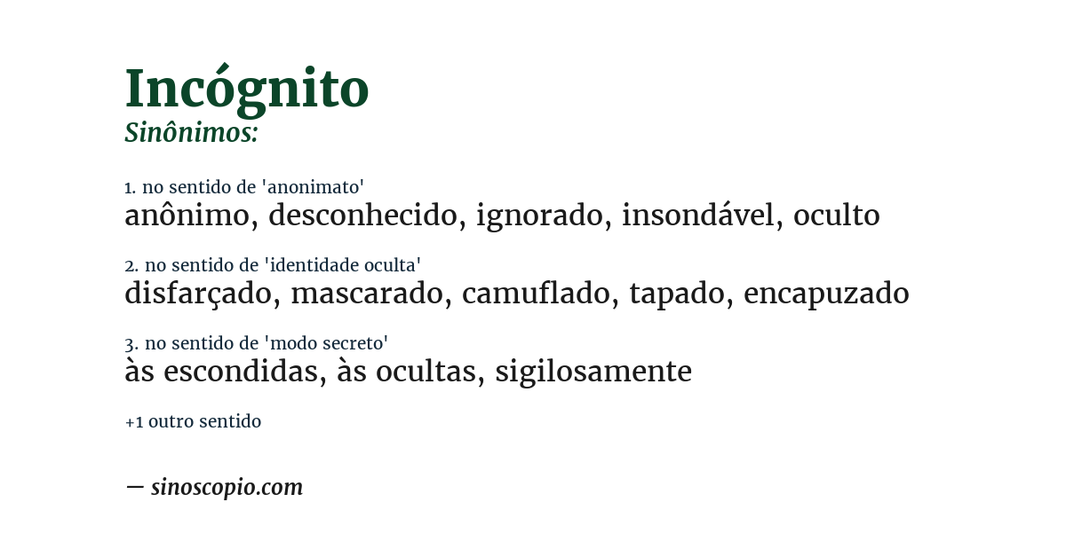 Sinônimo de incógnito