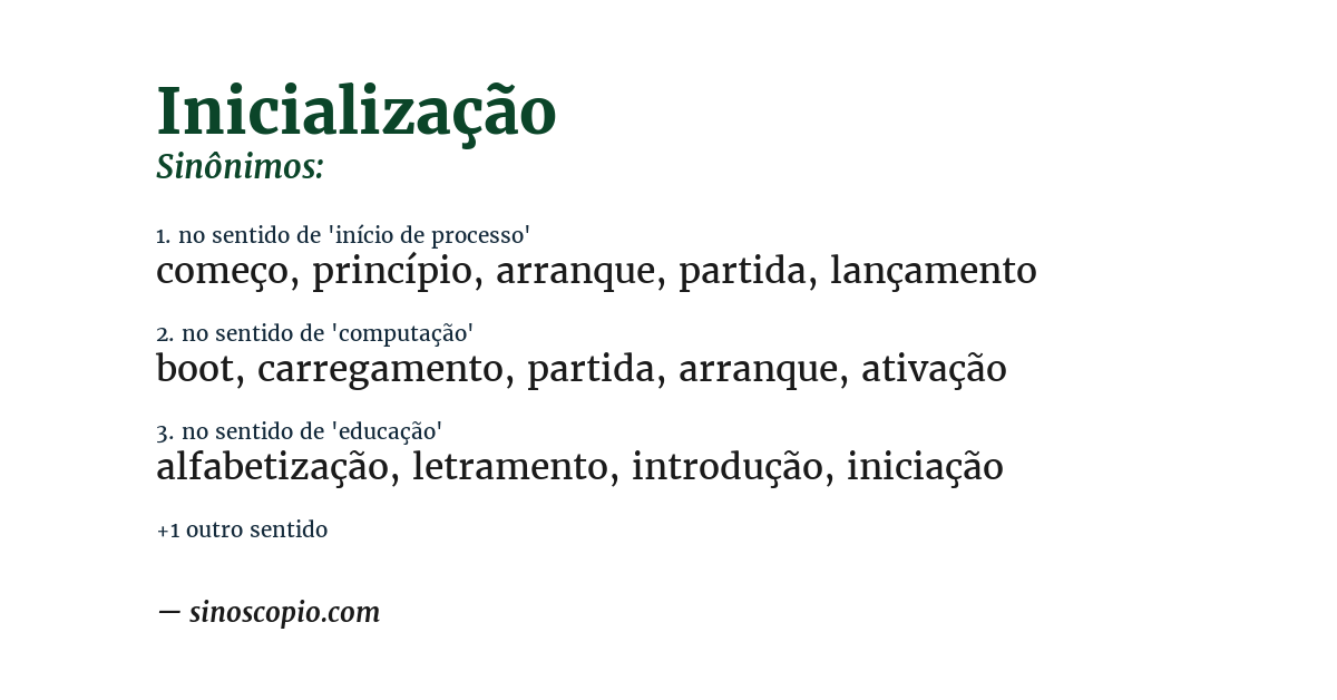 Sinônimo de inicialização