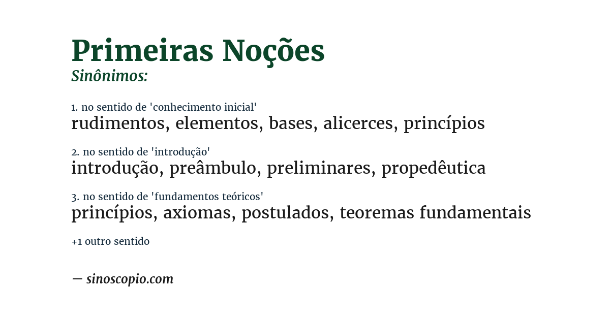 Sinônimo de primeiras noções