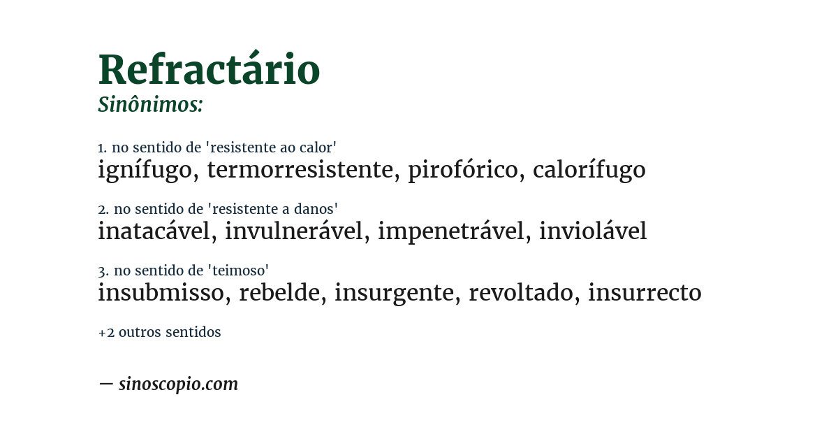Sinônimo de refractário