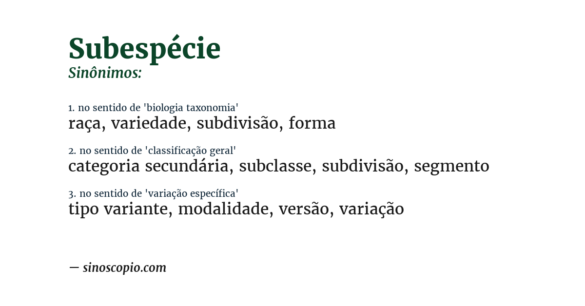 Sinônimo de subespécie