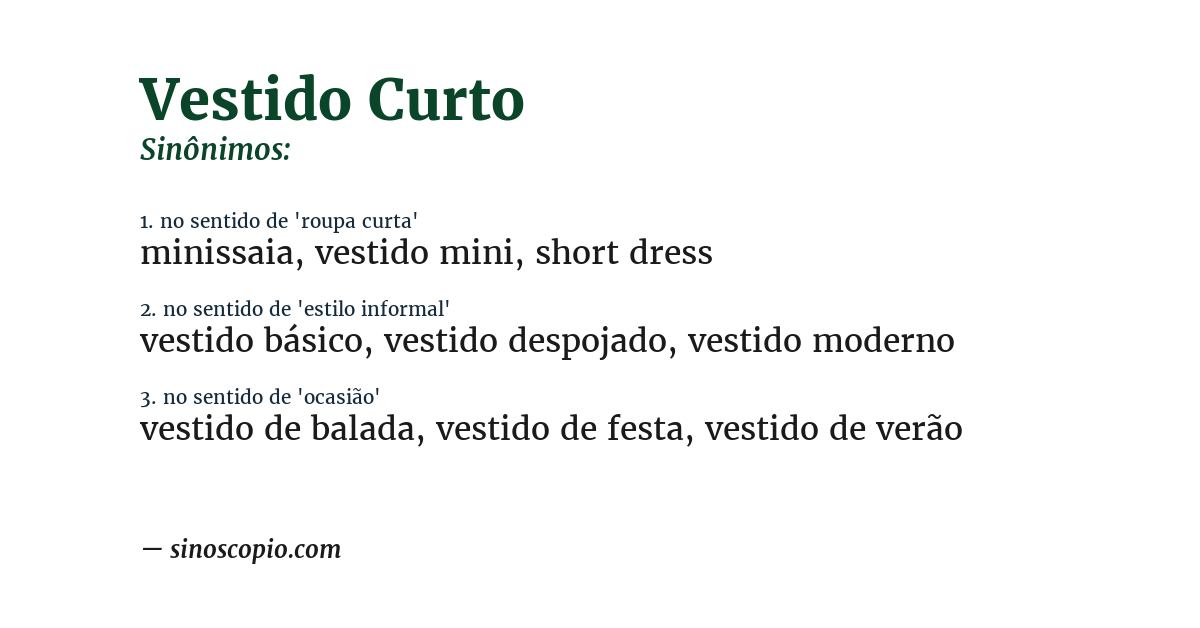 Sinônimo de vestido curto