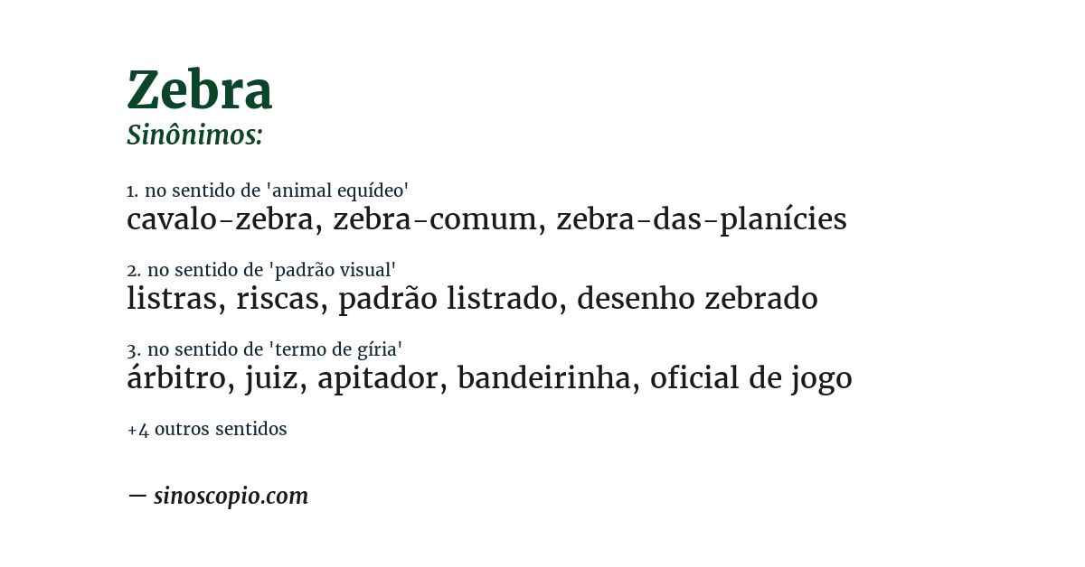 Sinônimo de zebra
