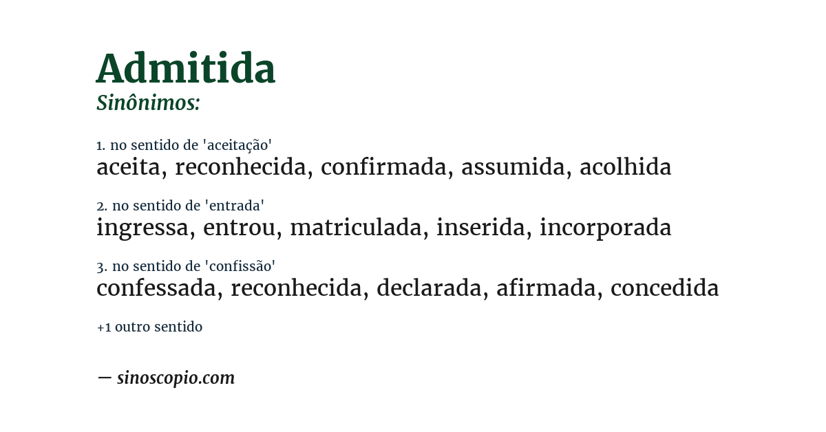 Sinônimo de admitida