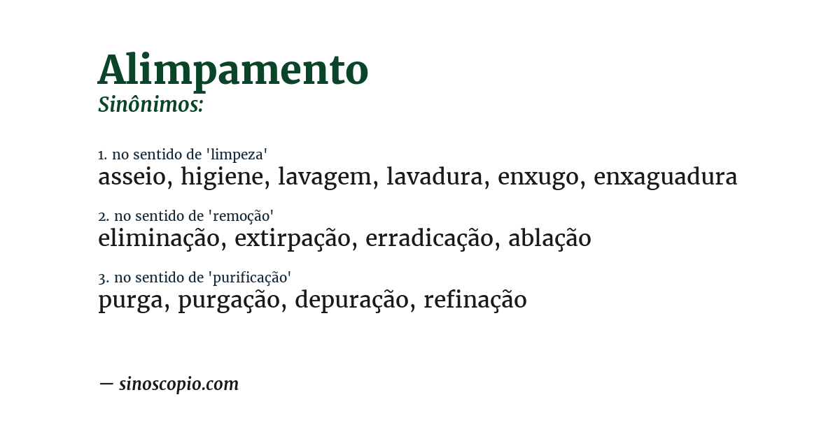Sinônimo de alimpamento
