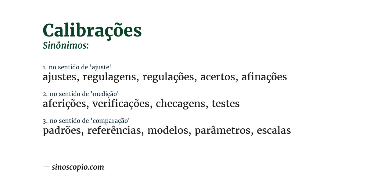 Sinônimo de calibrações