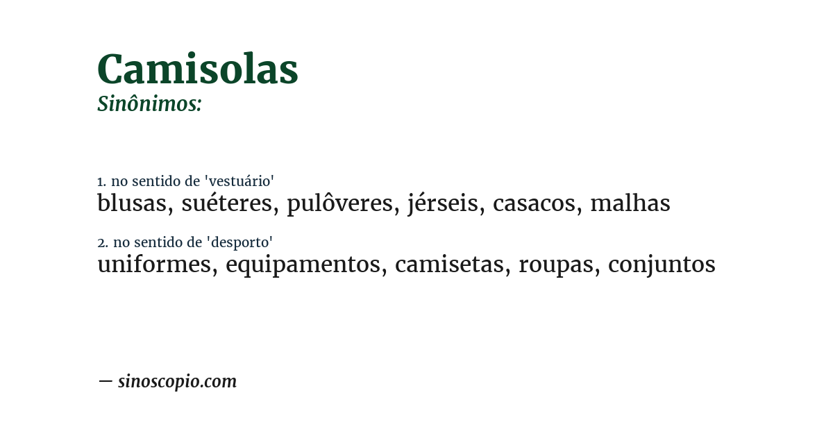 Sinônimo de camisolas